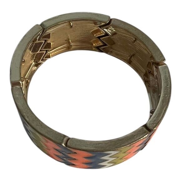 Enamel Chevron Stretch Bracelet Elastic Metal Retro Vintage Colorful Diva Hippie - Picture 3 of 10